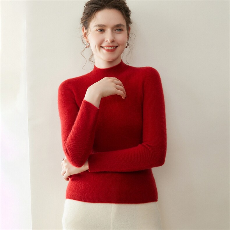 2025年秋季新款百搭女士一线抽条缝合半高羊绒衫,女装羊绒衫,纳丰羊绒