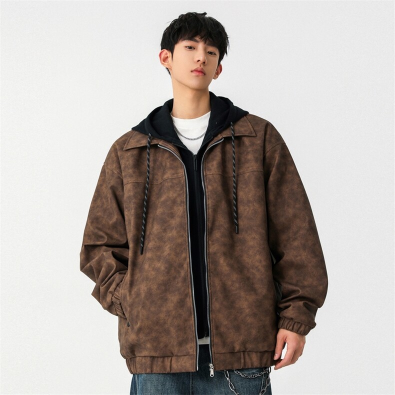 假两件连帽设计感皮衣潮牌PU外套2025春新款夹克A406JK6002P90,男装夹克,星座309（原A406）