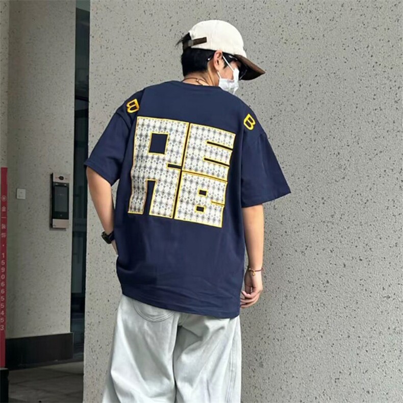 万针全刺绣工艺抖音得物高品质260克重磅纯棉双纱美式高街短袖T恤,男装T恤,电商A486