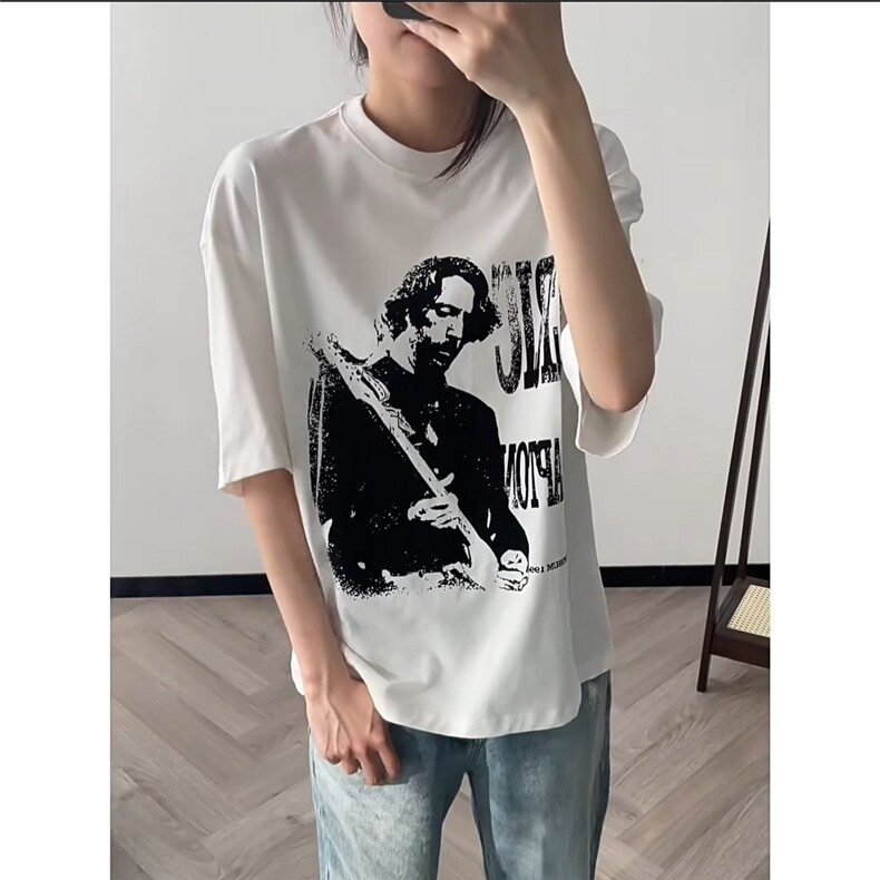 美式印花短袖T恤男女ins夏季休闲百搭情侣T恤上衣潮,男装T恤,星座506A