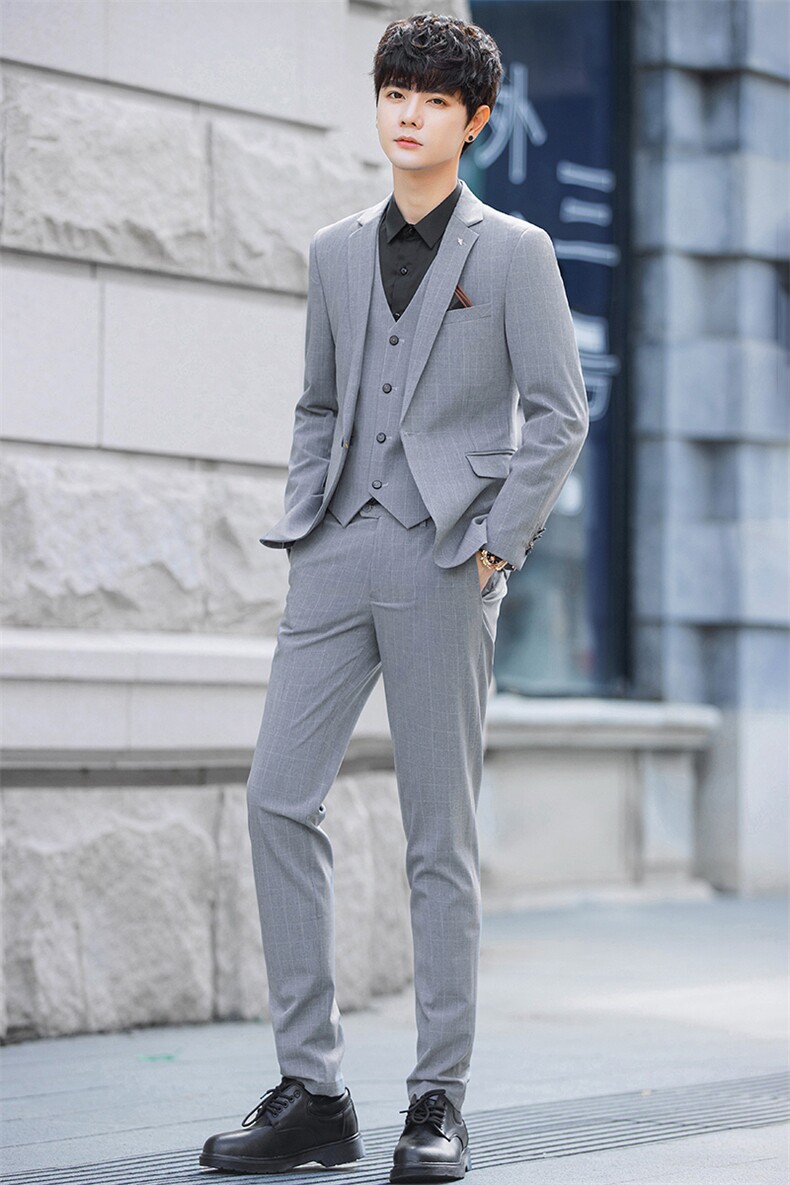 2025春秋新款男士休闲外套商务正装英伦灰色西服三件套9887P280,男装西服,电商A355（原A415）