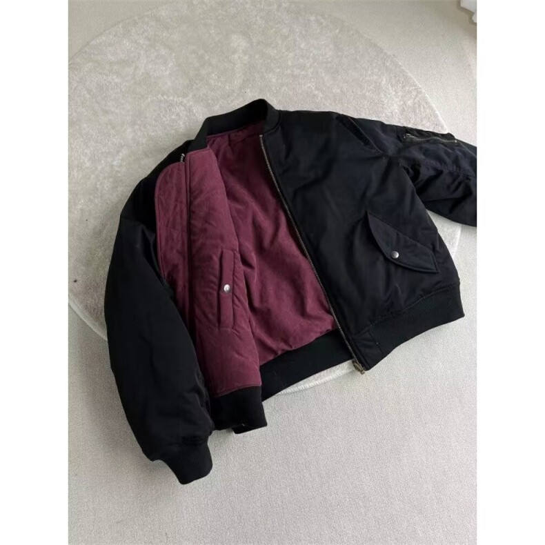 AA2103P90酒红丝绒年度王炸bomber夹克棉服双面穿ma1飞行员外套,男装夹克,电商B323A