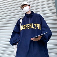 美式复古藏蓝色半拉链卫衣男潮ins潮牌立领外套高街小众Y101P36，男装卫衣，星座1116-2