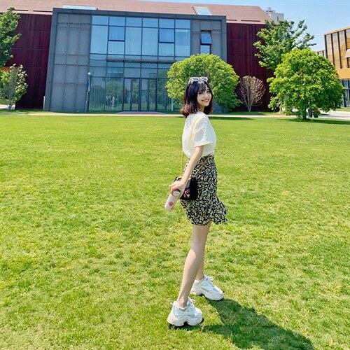 2021高腰小清新雪纺A字短裙不规则显瘦碎花半身裙女蛋糕鱼尾图片