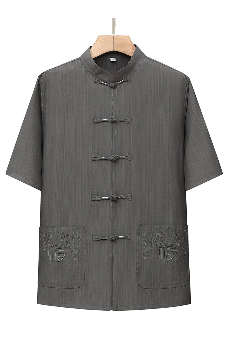 风唐装棉麻短袖衬衫套装男士夏装太极服宽松套装TRA301-P105,男装T恤,星座1105-3