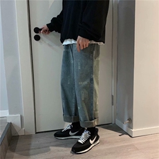 现货直筒牛仔裤男女款宽松潮流ins长裤大裤腿休闲裤情侣，男装牛仔裤，星座1008