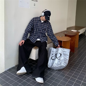 格子衬衫男女长袖韩版潮流刺绣百搭2024秋季新款ins外套CY951-P35图片