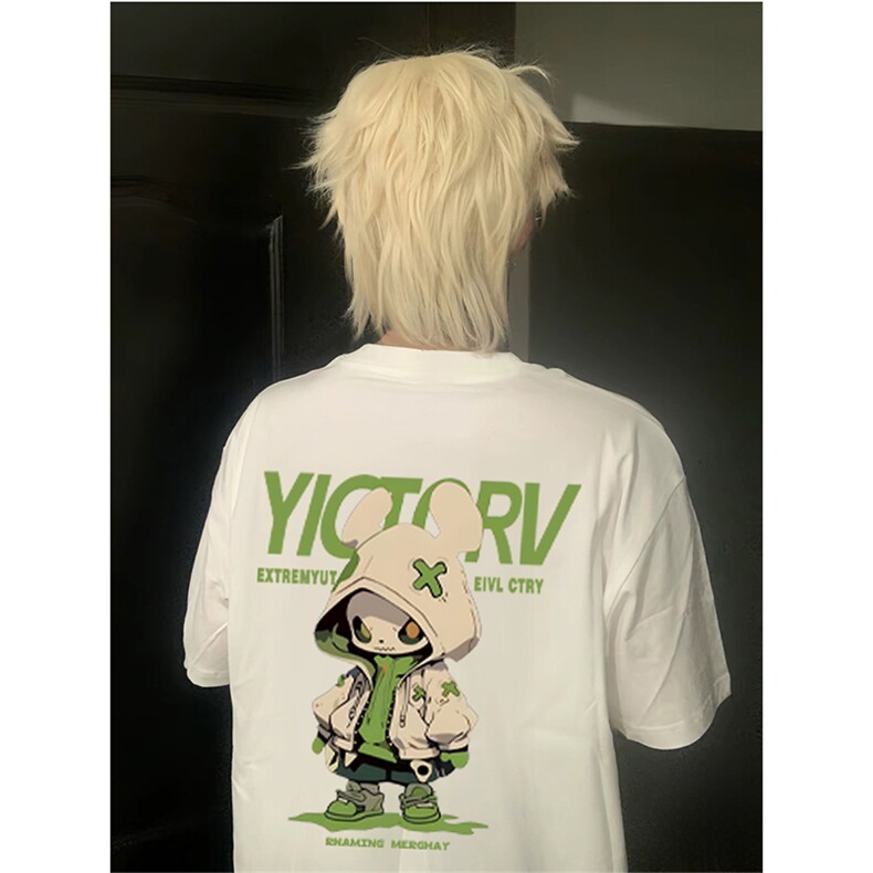 抖音得物供货210克现货宽松纯棉美式潮牌印花落肩袖纯棉T恤AT2151,男装T恤,电商A443