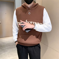 社会小伙秋冬季男士字母提花连帽背心无袖毛衣男C208-8893-特P58，男装背心/马甲，电商C208