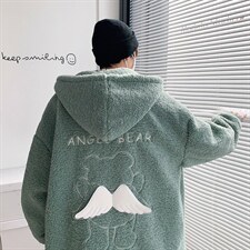 冬季新款宽松小飞熊刺绣羊羔毛棉服连帽棉袄棉衣A071-1009-P120,男装棉衣,电商A071