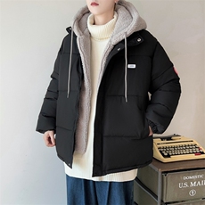 日系假两件羊羔毛连帽棉服男女冬季高级感加厚面包服外套567/P99，男装棉衣，星座506