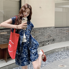 酷盐系时尚印花牛仔套装女2025夏季新款高级感马甲短裤休闲两件套，女装套装/套裙，2C283