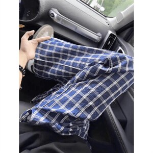 美式高街潮牌男女泡泡格子休闲裤直筒宽松慵懒显瘦阔腿休闲长裤子，男装休闲裤，电商A443