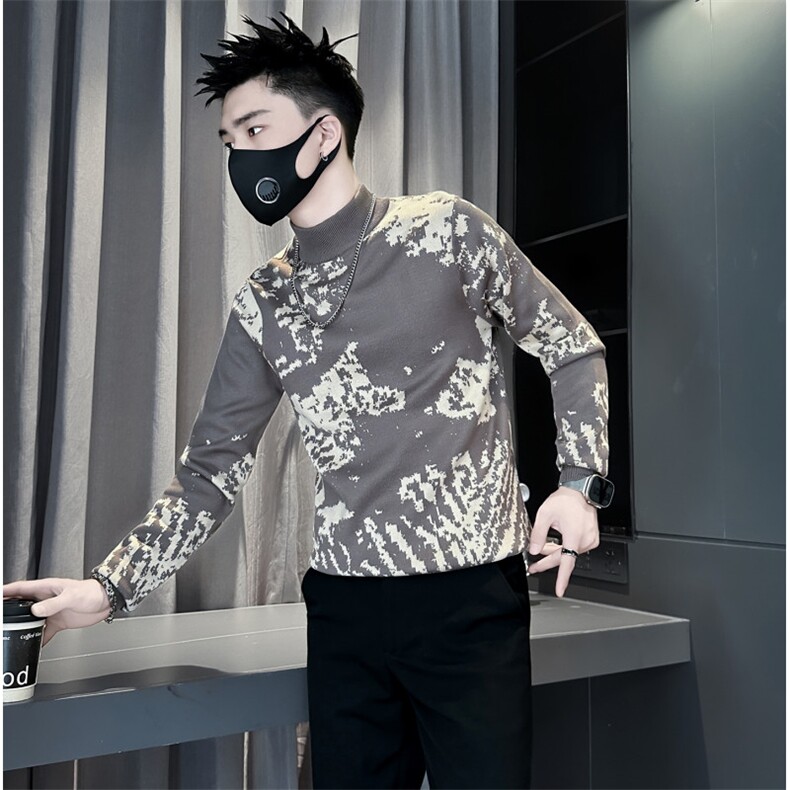 半高领毛衣男修身加厚提花针织社会小伙店主风301C-M117-P78控108图片
