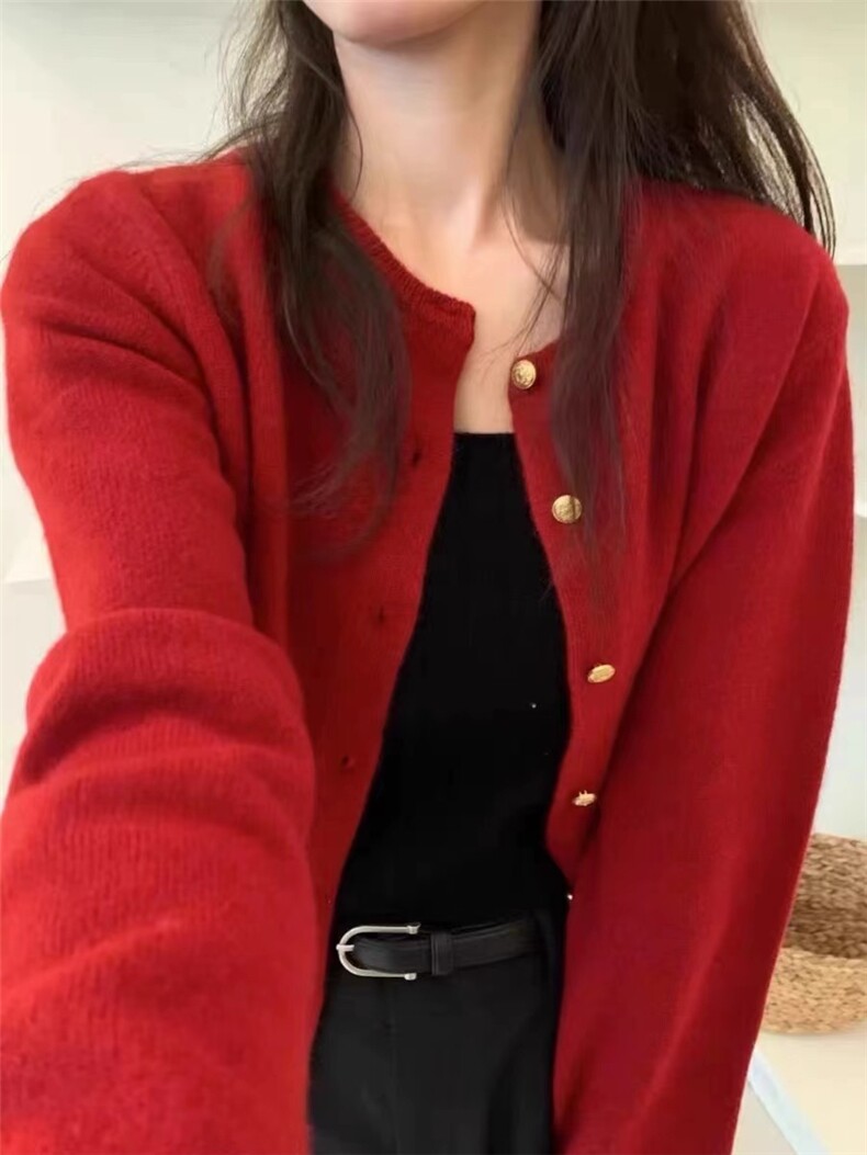 韩版小众温柔风毛衣开衫慵懒外套小个子粉色春秋新款针织上衣,针织衫/毛衣,半城羊绒
