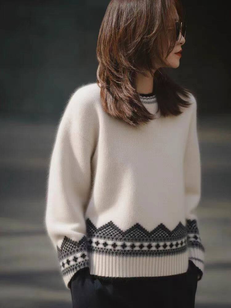 2025年秋季时尚百搭通勤简约休闲通勤圆领套头，女装针织衫/毛衣，锦瑟羊绒