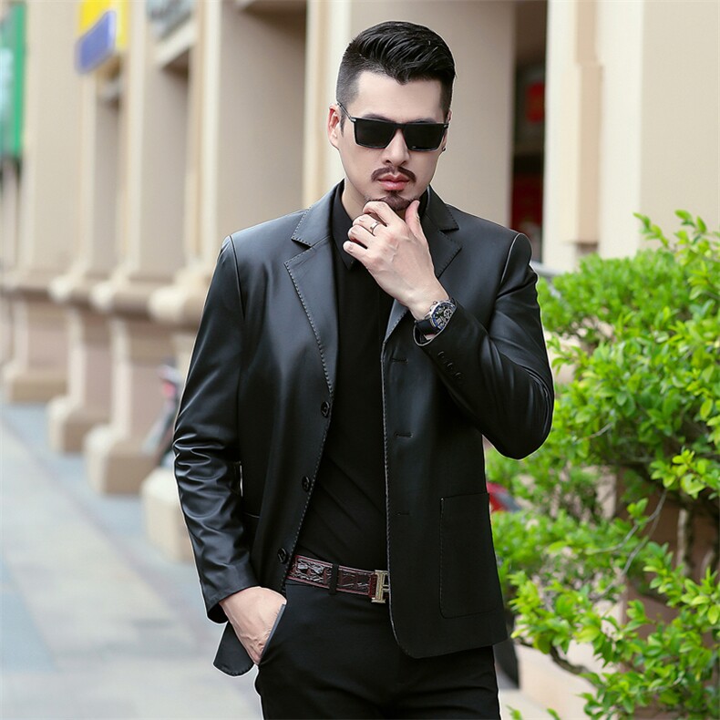 秋季新款男士皮衣绵羊皮外套休闲西服商务男装中年爸爸装通勤，男装西服，电商B360
