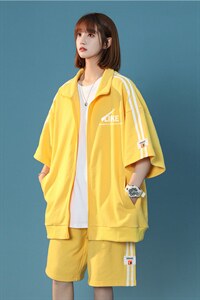 中性 夏季简约印花短袖ins运动风开衫T恤外套套装 TZ653 P85控108图片