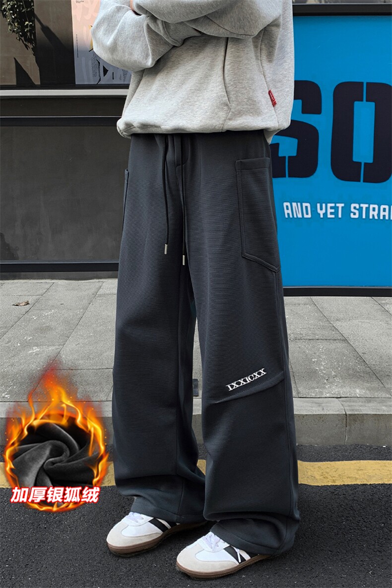 薄款改加绒保暖银狐绒男字母刺绣休闲裤裤K1477J加绒-特P50控88,男装棉衣,电商A001-1