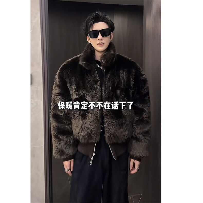 抖音冬季新款高级拼接双面穿毛毛棉衣男痞帅M216-P185（网图,男装棉衣,电商B267