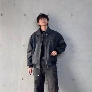 抖音得物 痞帅外套男ins高街潮港风原宿风韩版潮流宽松夹克AY1029图片