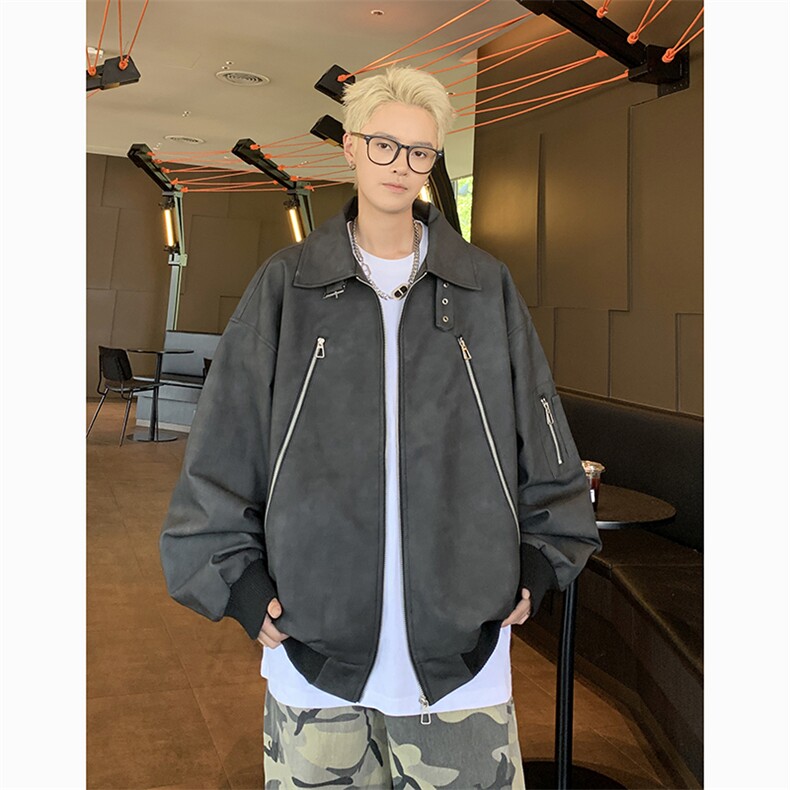 港风日系复古拉链设计感翻领夹克外套男XZ213-JK0170-P118控138,男装夹克,星座213