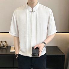 店主风~新中式2025夏季垂感冰丝压花中袖衬衫C248/P55，男装衬衫，电商B331