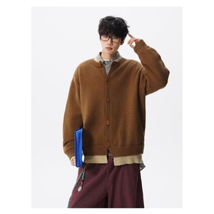 撞色拼接假两件开衫毛衣外套男冬季打底针织衫情侣款上衣MY5014图片