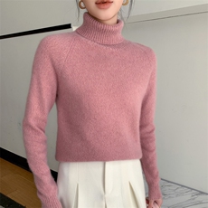 秋冬新款高领加厚软糯感山羊绒衫女花纱插肩针织毛衣宽松打底上衣，女装羊绒衫，奥帆羊绒
