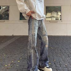 美式高街牛仔裤男韩版潮流修身帅百搭2025夏秋ins长裤RK2871-P66，男装牛仔裤，星座412-3