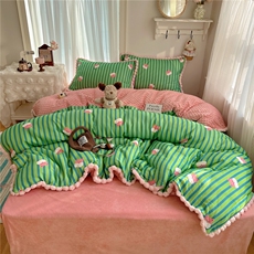 2025新款双层纱豆豆绒棉加绒四件套，床品套件，一起卖家纺