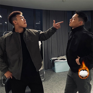 抖音得物 美式潮休闲夹克春季立领纯色复古工装加厚棉服外套AMY01图片
