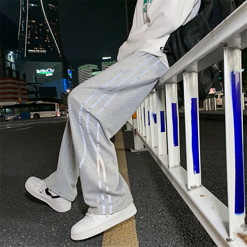 主推!潮流反光垂感阔腿拖地宽松休闲男女裤1004-1WK519P45控68,男装休闲裤,星座715