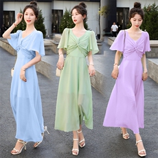 高级感气质优雅连衣裙女2025夏季新款时尚减龄百搭长裙，女装连衣裙，卡杰菲