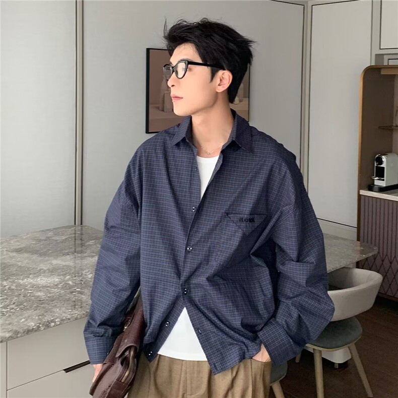 JC396-P55流行新款百搭潮流格子防晒衬衫男长袖衬衫文艺日系,男装防晒衣,电商B323A
