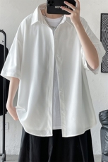2023夏季新款潮ins痞帅大码男高级感垂感冰丝短袖衬衫C22621-P35，男装衬衫，电商A001