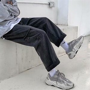 现货牛仔裤男新款韩版宽松潮流港风直筒九分休闲裤子P35图片