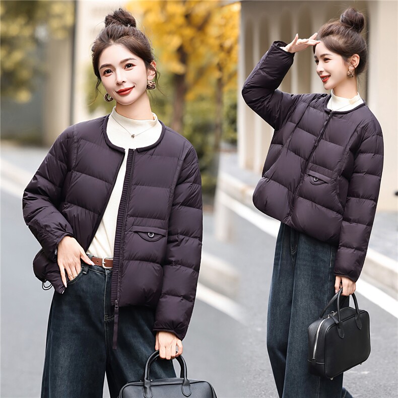 小个子羽绒服女圆领90绒轻便保暖外套2025秋冬新款女装外套韩版潮,女装羽绒服,意芙
