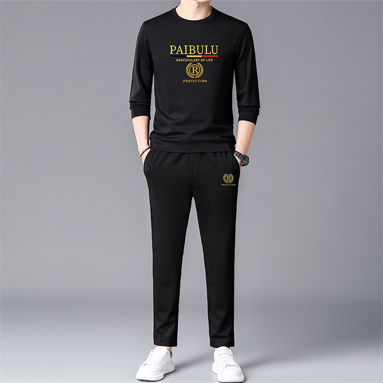 时尚运动服套装男士春秋季新款潮牌宽松休闲圆领卫衣长裤子两件套图片