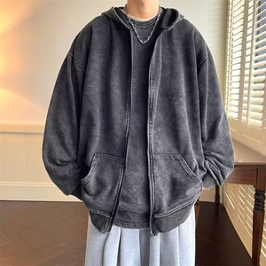 美式复古水洗做旧开衫卫衣男秋小众水洗连帽拉链卫衣DA35P52图片