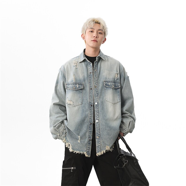 潮牌牛仔服外套男翻领破洞宽松上衣青年春新款休闲夹克JK1175-P70,男装夹克,星座1103-3
