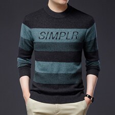 秋冬季新款100羊毛毛衣潮流休闲条纹针织衫套头打底衫DDD259-P185，男装针织衫/毛衣，电商B212（原钱塘6029）
