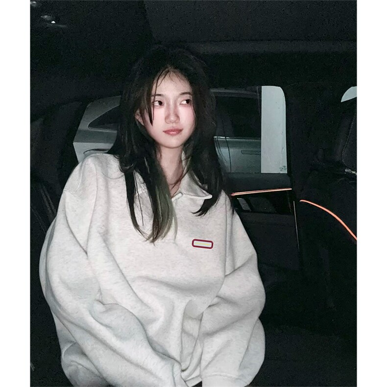 抖音得物高品质印花  秋美式高街结构设计POLO翻领卫衣外套AW7701图片