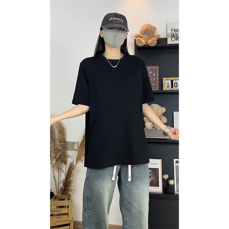 美式简约假两件拼接短袖T恤男女宽松型显瘦圆领上衣T3701-特价P27,男装T恤,电商A007