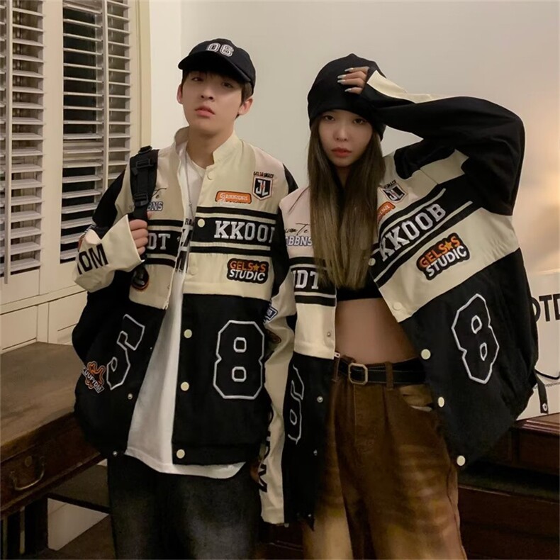 复古嘻哈宽松百搭女黑色夹克美式男黑色夹克机车服外套W5504-P62,男装夹克,星座512-2
