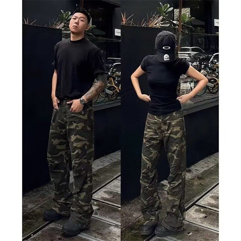 美式迷彩工装牛仔裤男款夏季潮牌痞帅炸街微喇伐木长裤GK88-P57,男装牛仔裤,星座1001-1