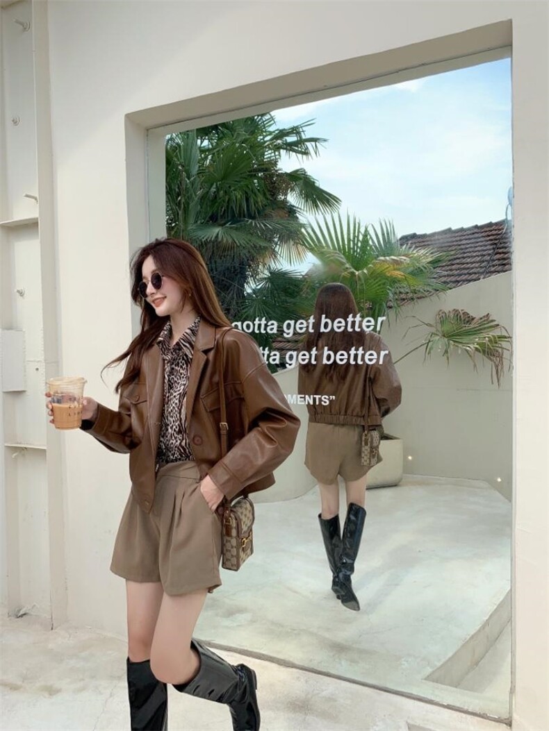 带帽款短款皮衣，秋季超好搭单品～，女装皮衣，蔓绱