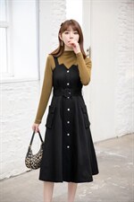 【现货】秋季都市丽人韩版黑色背带裙，其它，水锦红