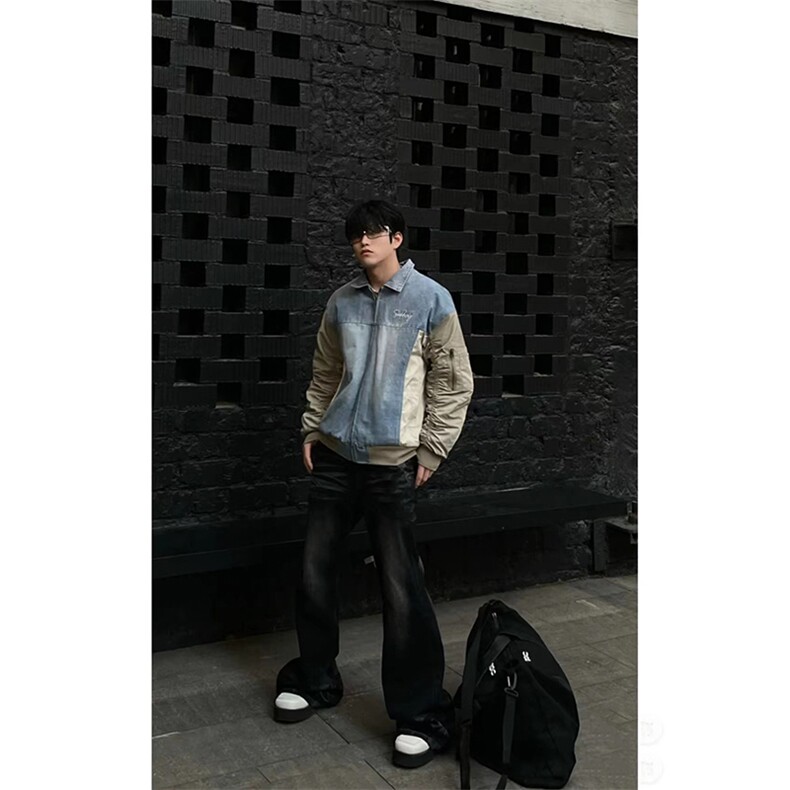 美式ins高街hiphop重工艺水洗暗黑微喇牛仔裤货号K2401P60,男装牛仔裤,电商A063