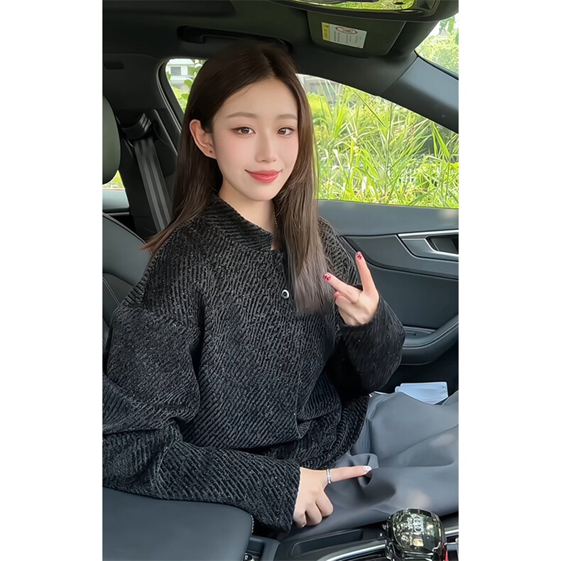 港风亨利领斜纹银丝雪尼尔长袖T恤T24538特P20 T24538J加绒特P28图片